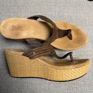 UGG Zamora Women's Suede Leather Wedge Thong Sandal